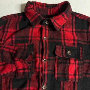 Decibel Mens Flannel‎ Shirt Red Black Plaid Button Down Medium Casual